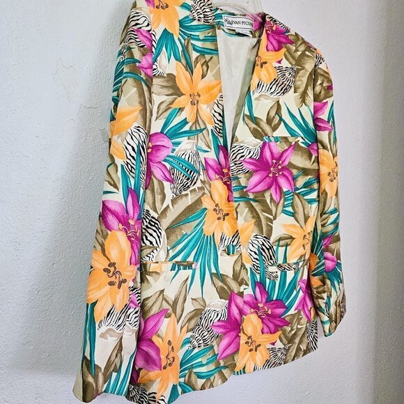 EVAN PICONE VINTAGE TROPICAL FLORAL PRINT WOMENS BLAZER SIZE 6 - Picture 5 of 8